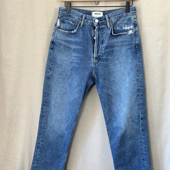 Agolde Denim - AGOLDE Riley High Rise Straight Crop Jeans in Frequency | Size 27